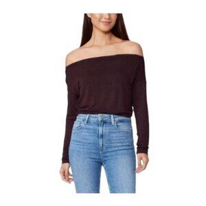 Paige Womens Black Cherry Off the Shoulder Long Sleeve Bodysuit Sz L New